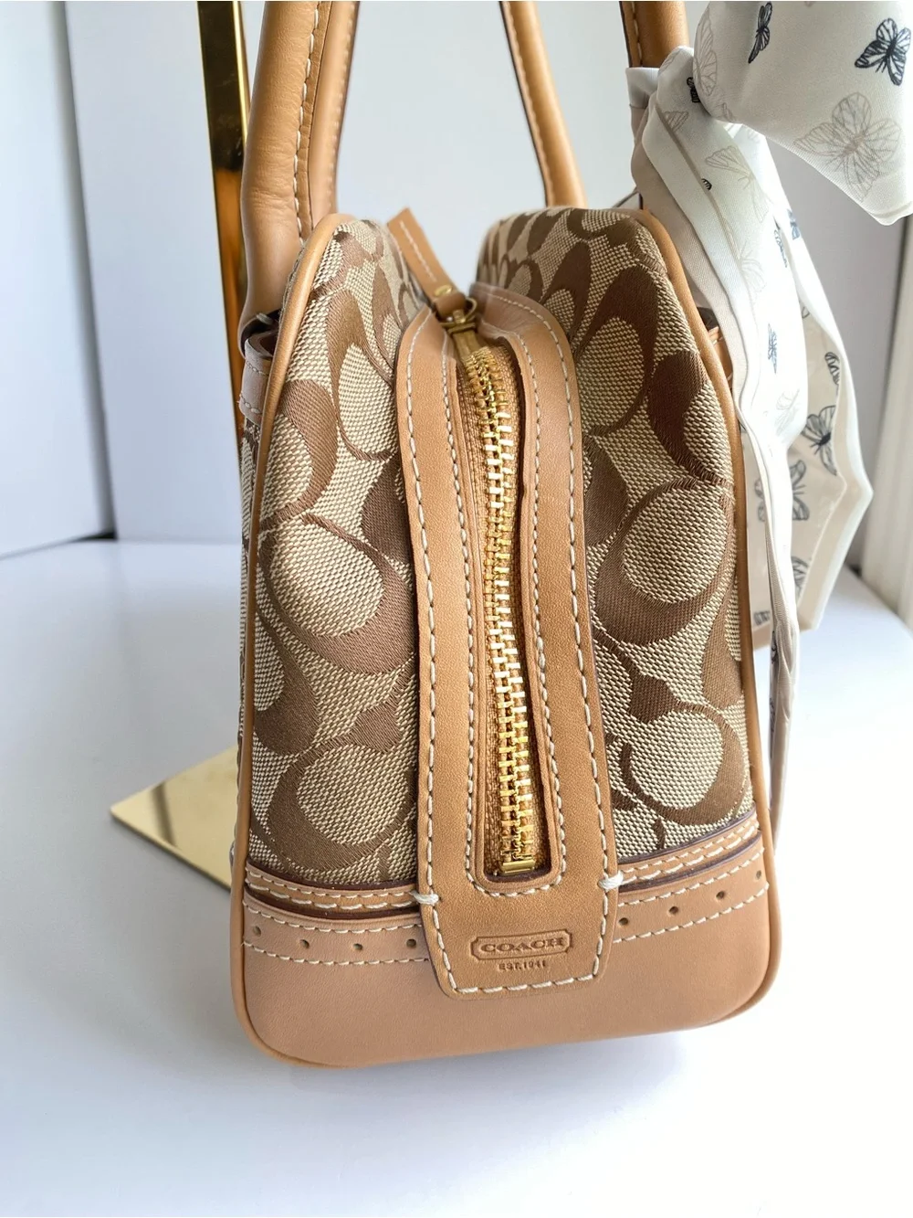 Coach Y2K Hampton Signature Canvas with Perforated Leather Trim Traditional Tan - Picture 10 of 16